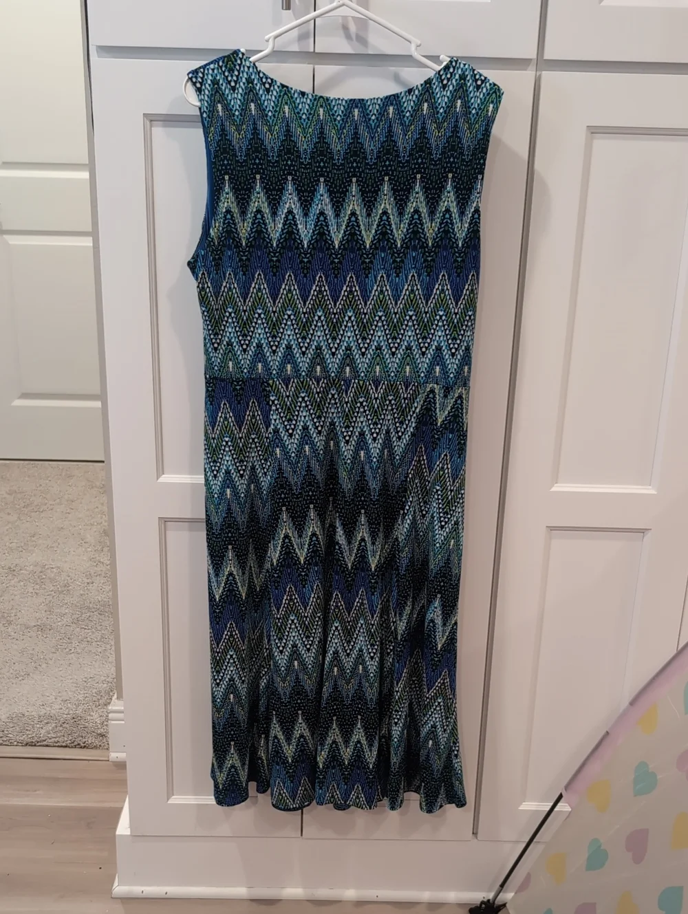 Perceptions Blue & Teal Zigzag Midi Dress with Waist Ring